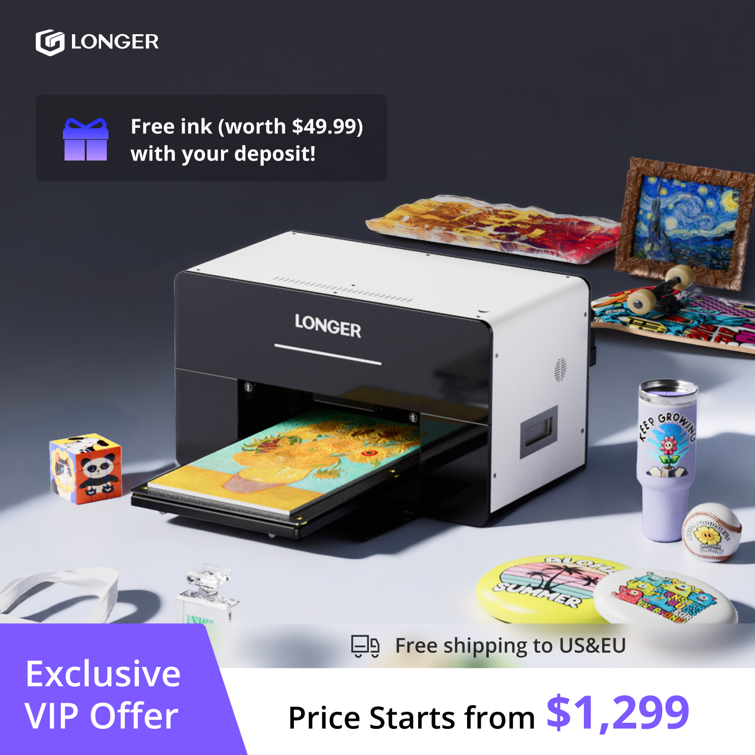 Longer ePrint Dual Printheads 3D-texture Personal UV Printer Deposit Reservation