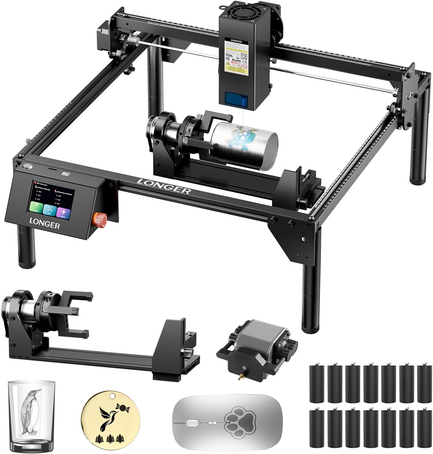 Longer RAY5 20W Laser Engraver, Wood/Leather/Acrylic Engraving Cutting Machine, DIY Desktop Laser Cutter with Safety Protection, Air Assist & 3 in 1 Roller
