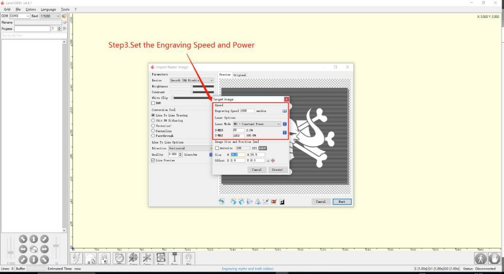 Set the Engraving Speed and Power