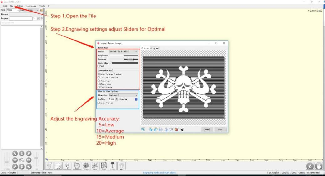 Open file and set parameters