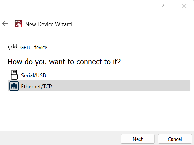 Select Ethernet/TCP and press
