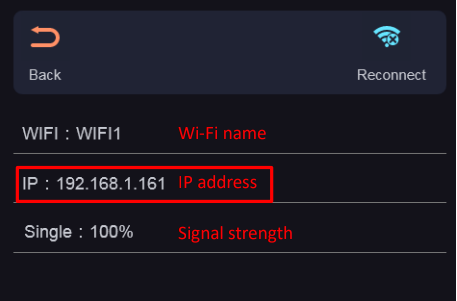 Check the current connected Wi-Fi status and take note of the IP address provided on the touchscreen