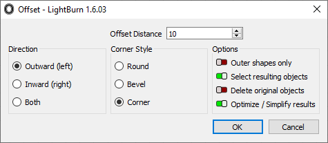 LightBurn Configuring Offset Settings