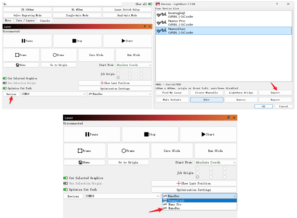 How to import configuration files in LightBurn