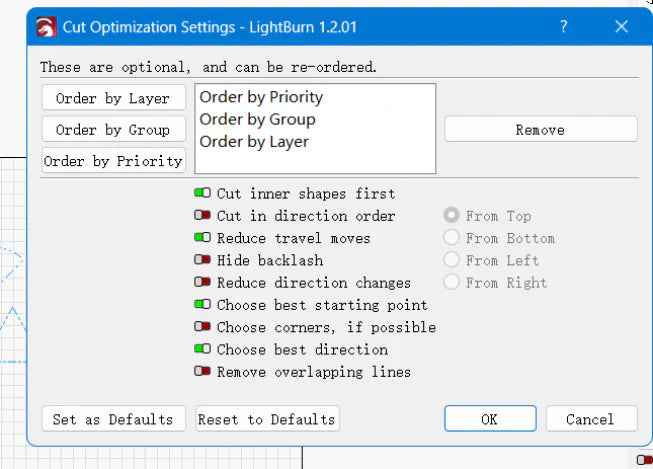 LONGER How To：LightBurn Path Optimization Settings