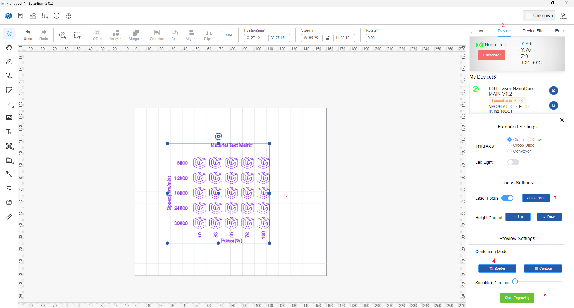 How to use LaserBurn to test material parameters