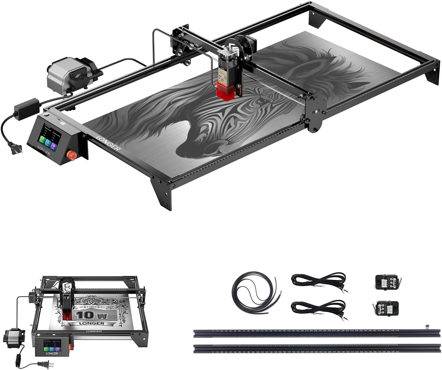 Longer Ray5 10W Laser Engraver with Air Pump, Limit Switch Kit and Y-Axis Extension Kit, Expand Working Area to 33.46