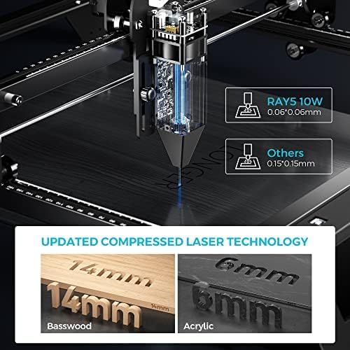 Longer Ray5 laser engraving machine, 60W laser cutting machine, 10W precision laser engraving machine for acrylic, wood, and metal, with emergency stop, engraving machine with a 3.5-inch touch screen.