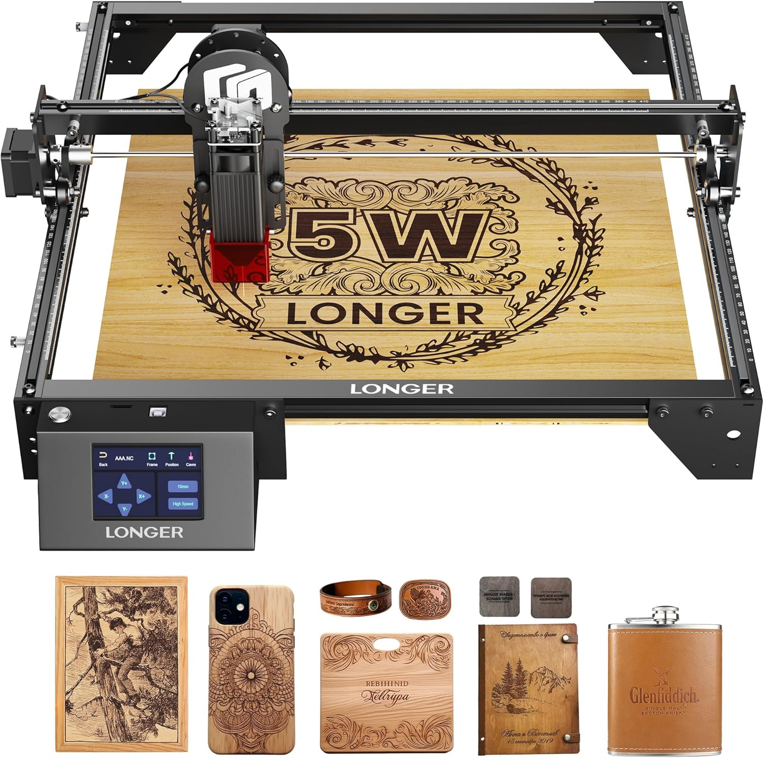 Longer Ray5 Laser Engraver, 5W Output Power, 0.08 * 0.08 mm High Precision Laser Engraver for Wood, Metal, Glass, Acrylic, Leather 15.7 