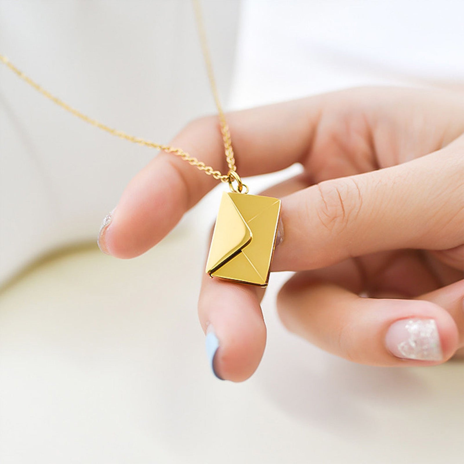 2 Pcs Gold + Silver Couple Envelope Necklace