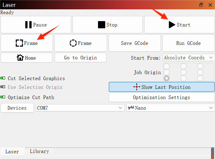 Laser tab in LightBurn